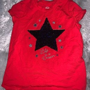 Girls red shirt w/ color shift sequin